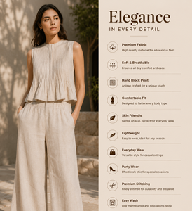 Summer Sleeveless Linen Top High Waist Pant <b>Set</b> Women Premium Breathable Fabric Elegant Two Piece Matching Bohemian Eco-Friendly - Product Image 2