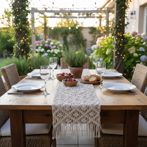 Modern Stylish Luxury 14 X 78 inches White Macrame Cotton Handmade Table <b>Runners</b> Boho Style Knotted Design <b>Runner</b> for Home Decor - Product Image 6