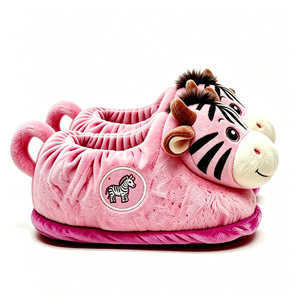 Pantuflas de Felpa Personalizadas con Diseño de Zebra Rosa para Niñas, Forradas con Felpa Suave, Bordadas, con Relleno de Algodón PP - Product Image 2