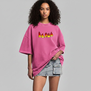 Camiseta de mujer de algodón 100% de alta calidad OEM/ODM, lavada al ácido, de corte holgado, manga corta, transpirable, estilo hip hop, para verano. - Product Image 1