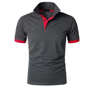 Polo à manches courtes pour homme, couleur unie, décontracté, tricoté, boutonné devant, coupe classique, détail bordure rouge - Product Image 1