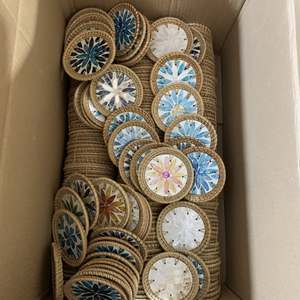 Seashell Inlaid Rattan Tray Handwoven Rattan Tray with Pearl Accents Natural Rattan Tray with Seashell Inlay - Product Image 2