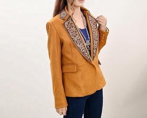 Trendy <b>Leather</b> Jackets High Quality Women Velvet Jacket Womens Fashion Jackets With Beautiful Hand <b>Tooling</b> Carving Lapel - Product Image 3