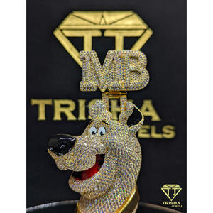 Colgante Personalizado con Iniciales MB y Animal de Dibujos Animados, con Diamantes Moissanite VVS Engastados a Mano y Plata de Ley 925, por Trisha Jewels - Product Image 3