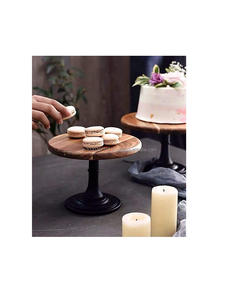 Rustic <b>wooden</b> <b>cake</b> stand with pedestal support for charming country style event dessert presentation and home use - Product Image 2