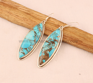 Wholesale Marquise Blue Copper Turquoise <b>Earrings</b> 925 Sterling <b>Silver</b> Blue Mohave Turquoise <b>Drop</b> <b>Earrings</b> B2B Jewelry Supplier - Product Image 3