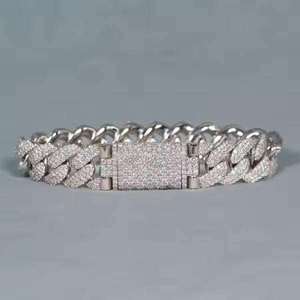 Bracelet en diamants Moissanite SHREYA DIAM, chaîne cubaine, plaqué argent 925, coupe ronde, style hip-hop, unisexe, personnalisable - Product Image 1