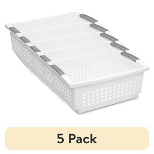Lot de 5 bacs de rangement pliables empilables en plastique blanc, organisateurs rectangulaires robustes pour chambre et armoire - Product Image 1