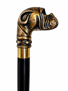 Canne de marche Steampunk Bulldog – Finition laiton antique, manche en bois dur noir - Product Image 2