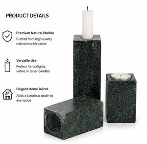 Ensemble de 3 porte-bougies en marbre vert naturel, élégants supports décoratifs pour bougies, décoration de la maison, centre de table, cadeau - Product Image 5