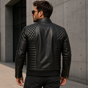 Blouson en cuir noir clouté OEM ODM Vente en gros pour hommes, style motard, respirant, imperméable, fabricant sous marque privée - Product Image 4