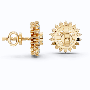 ต่างหูทองคำ 10KT สีเหลือง รูปทรงดอกไม้ประดับเพชรแบบ Sunburst ได้รับการรับรองจาก IGI ดีไซน์แบบกลุ่มเพชรเพาะเลี้ยง เครื่องประดับชั้นดีสำหรับงานแต่งงานและงานปาร์ตี้ - Product Image 3