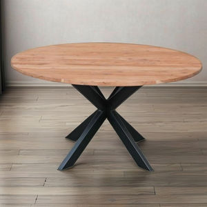Table à manger ronde en bois massif avec pieds en métal - Design moderne, durable, écologique et fait main - Product Image 2
