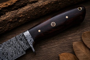 Cuchillo de Caza de Acero Damasco Mozaik de Grado Industrial Hecho a Mano con Mango de Lámina Micrata y Funda de Cuero para Acampar al Aire Libre - Product Image 2