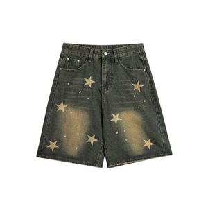 กางเกงขาสั้นเบอร์มิวด้าเอวกลาง ทรงยูนิเซ็กซ์ ผ้าฝ้ายยีนส์ลำลอง ระบายอากาศได้ดี พิมพ์ลายดิจิทัล มีเชือกผูก - Product Image 1