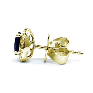 การออกแบบที่ยอดเยี่ยม18K แข็งสีเหลืองทอง VS ศรีเพชรเครื่องประดับรูปไข่สีฟ้าไพลินต่างหูที่ไม่ซ้ำกันกระดุมสำหรับดอนนาในชีวิตประจำวัน - Product Image 2
