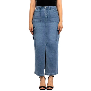 2025 Customized Multiple Pockets Jean Cargo Skirt For Women With Slit New Fashion High Quality Long Denim Skirt Oem Service - Product Image 5