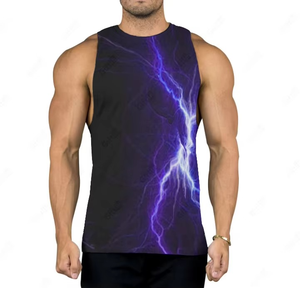Camiseta sin mangas de poliéster tejida con estampado de rayos, cuello redondo, informal, talla grande para hombre - Product Image 5