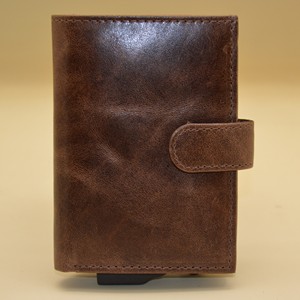 Cartera de Cuero Genuino Hecha a Mano, Estilo Vintage, Cierre Corto con Broches, Unisex, Uso Diario, Color Marrón - Product Image 1