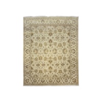 Tapis linéaire abstrait en laine noué à la main, bleu sarcelle et jaune doré, 10' x 14', à poils ras, lavable, moderne, pour salon