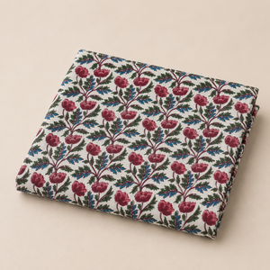 Teal Blue Red Floral Stripe Hand Block Printed Cotton Fabric <b>Set</b> For Dress Kurta <b>Sewing</b> Home Textile Craft Apparel Material - Product Image 3