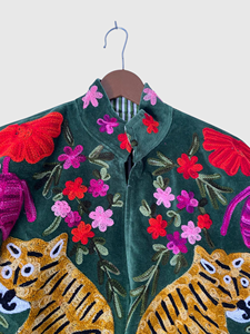 Blazer en velours brodé à la main avec motif floral de tigre, col mandarin, manches longues, taille plus, vêtements de printemps pour femmes, style bohème - Product Image 5