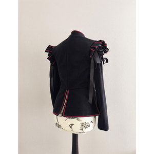 Black Wool Doublet with Red Details and Detachable Sleeves 17th Century Historical Doublet with Button Fastening - Product Image 3