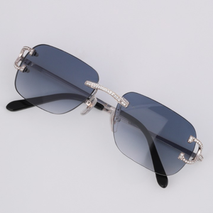 Elegantes Gafas de Sol Rectangulares de Media Montura con Lentes Azules Degradados, Protección UV 100, Estilo Unisex para Adultos - Product Image 3
