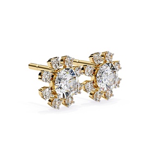 Pendientes Elegantes de Alta Calidad con Diamantes Cultivados en Laboratorio de 0.50 CT Cada Uno, Forma Redonda con Piedras Laterales Redondas, Oro Sólido de 14K, Joyería para Mujer - Product Image 1