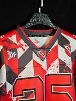 Maillot de football personnalisé PUFFIN SPORTS pour homme, manches courtes, épaules tombantes, motif géométrique, col en V, séchage rapide, coupe classique