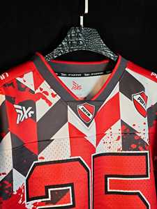Maillot de football NFL sportif personnalisé PUFFIN SPORTS pour homme, manches courtes, épaules tombantes, motif géométrique, col en V, séchage rapide, coupe classique - Product Image 6