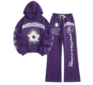 Custom Graphic Print Tracksuit Unisex Cotton Streetwear <b>Hoodie</b> and Jogger Pants Set Loose Fit Autumn Drop Shoulder Sweatset - Product Image 6