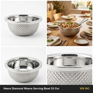 Bol de service tissé à la main Heera Diamond Weave 23 cm en acier inoxydable 304 finition satinée, ensemble tissé pour la décoration intérieure, les hôtels et les mariages - Product Image 5