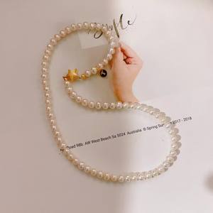 Collar de Perlas de Agua Dulce Versátil para Mujer, Cuentas de 5-6 mm con Etiqueta Pequeña en Forma de Estrella Brillante, Cierre Magnético, Cadena para Clavícula - Product Image 1