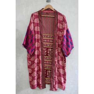 Handmade Indian Silk Plus Size Breathable Autumn Floral Ankle-Length <b>Kimono</b> Robe <b>Women</b> Printed Lounge Gown Gift - Product Image 1