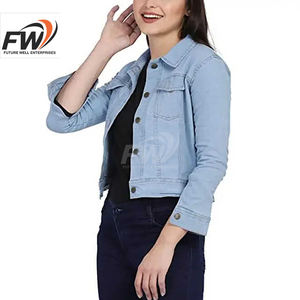 Chaqueta Vaquera para Mujer OEM, Chaqueta Vaquera Informal de Invierno de Alta Calidad, Estilo Corto, Azul Claro, 100% Algodón Transpirable - Product Image 5