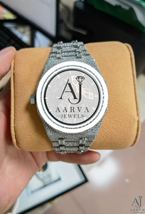 AARVA JEWELS Montre de luxe pour femme avec diamants, bracelet en acier inoxydable, quartz analogique, boîtier rond de 38 mm, cadran saphir, fermoir papillon - Product Image 3