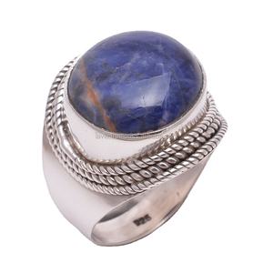 แหวนเงินแท้925ออกแบบอย่างมืออาชีพเครื่องประดับชั้นดีทำจากแร่โซดาไลต์ธรรมชาติที่เป็นเอกลักษณ์สำหรับงานแต่งงาน - Product Image 1