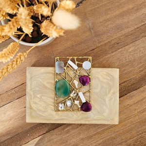 Bolso de mano nupcial con cuentas y adornos de resina, hecho a mano, con flores y cristales, para noche, regalo de decoración de boda personalizado - Product Image 2