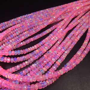 Pink Welo Ethiopian Opal Gemstone 3.5-6mm Natural Full Flash High Grade Color <b>Play</b> Faceted <b>Center</b> Drill Rondelle Beads 16" - Product Image 5