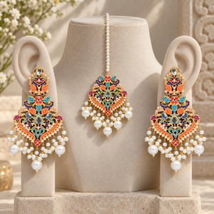 Pendientes de Perlas Esmaltadas Multicolor al por Mayor, Set de Maang Tikka, Fabricante Personalizado - Product Image 3