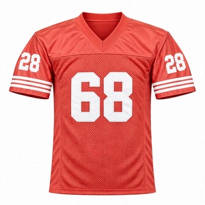 Camiseta de Fútbol Americano Personalizada de Malla Roja con Número 68 Cosido, Cuello en V, Ligera, Transpirable, Ropa Deportiva para Hombre - Product Image 1