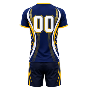 Ensemble Maillot et Short de Volleyball Jaune Bleu Marine à Manches Courtes Sublimé – Tenue Professionnelle pour Équipes Sportives et Entraînement - Product Image 3