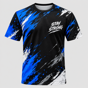 เสื้อยืดเจอร์ซีย์ทรงสปอร์ตพิมพ์ลายสีดำน้ำเงินขาวสำหรับผู้ชาย แขนสั้น คอกลม แห้งเร็ว ระบายอากาศได้ดี ทรงปกติ น้ำหนัก 220 กรัม ผ้าฝ้าย 100% - Product Image 1
