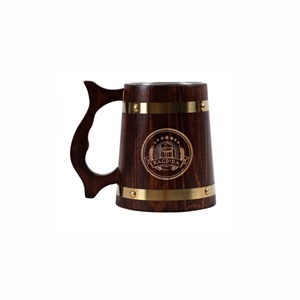 Handmade Wooden Beer <b>Mug</b> with Stainless Steel Insert Classic Design Hand Grip Dishwasher Safe Gift <b>Box</b> for Home Bar & Party Use - Product Image 5