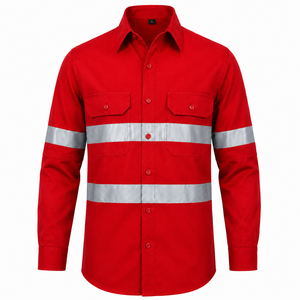 Custom Solid Color Cotton Unisex Workwear Shirt High Visibility Reflective Safety Wearing Industrial <b>Construction</b> Warehouse - Product Image 1