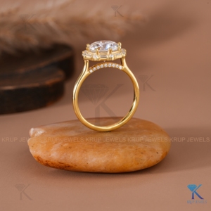 Bague de fiançailles Sunburst Halo avec diamant de laboratoire rond en or massif, style Art Déco vintage, bijou pour anniversaire - Product Image 3