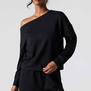 Sweat-shirt à épaules dénudées pour femme, pull sportif décontracté à manches longues, haut léger pour un usage quotidien actif et décontracté - Product Image 2