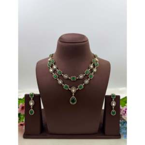 <b>Indian</b> Ethnic Megha Victorian Gold Plated Double Layer Bridal Necklace <b>Set</b> - Product Image 5