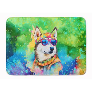 Alfombrilla de baño de espuma viscoelástica Hippie Dawg de Husky siberiano, Alfombra de cocina antifatiga lavable a máquina, cojín cómodo en cocina y baño - Product Image 1